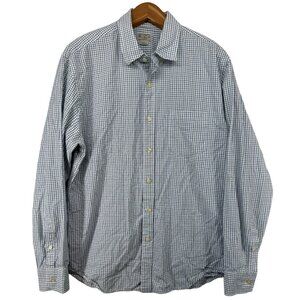 J.Crew Mens Button-Up Shirt L White/Blue/Green Plaid Windowpane Long-Slv Classic